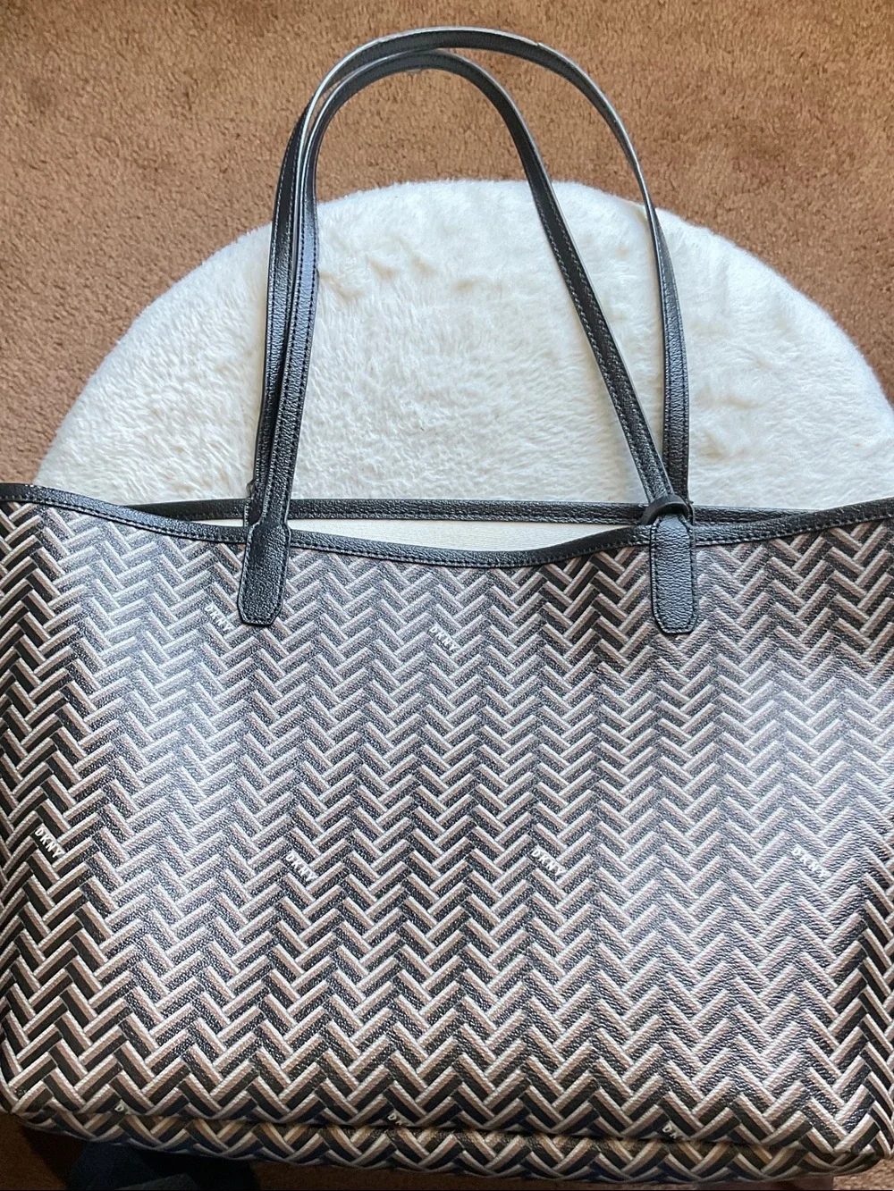 Dkny Black and Brown Patterned Tote Bag
